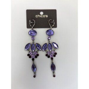 Chico's Purple Multi Stone Rhinestone Dangle Drop Statement Earrings NEW